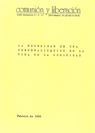 La necesidad de una personalizaci&#243;n en la vida de la comunidad